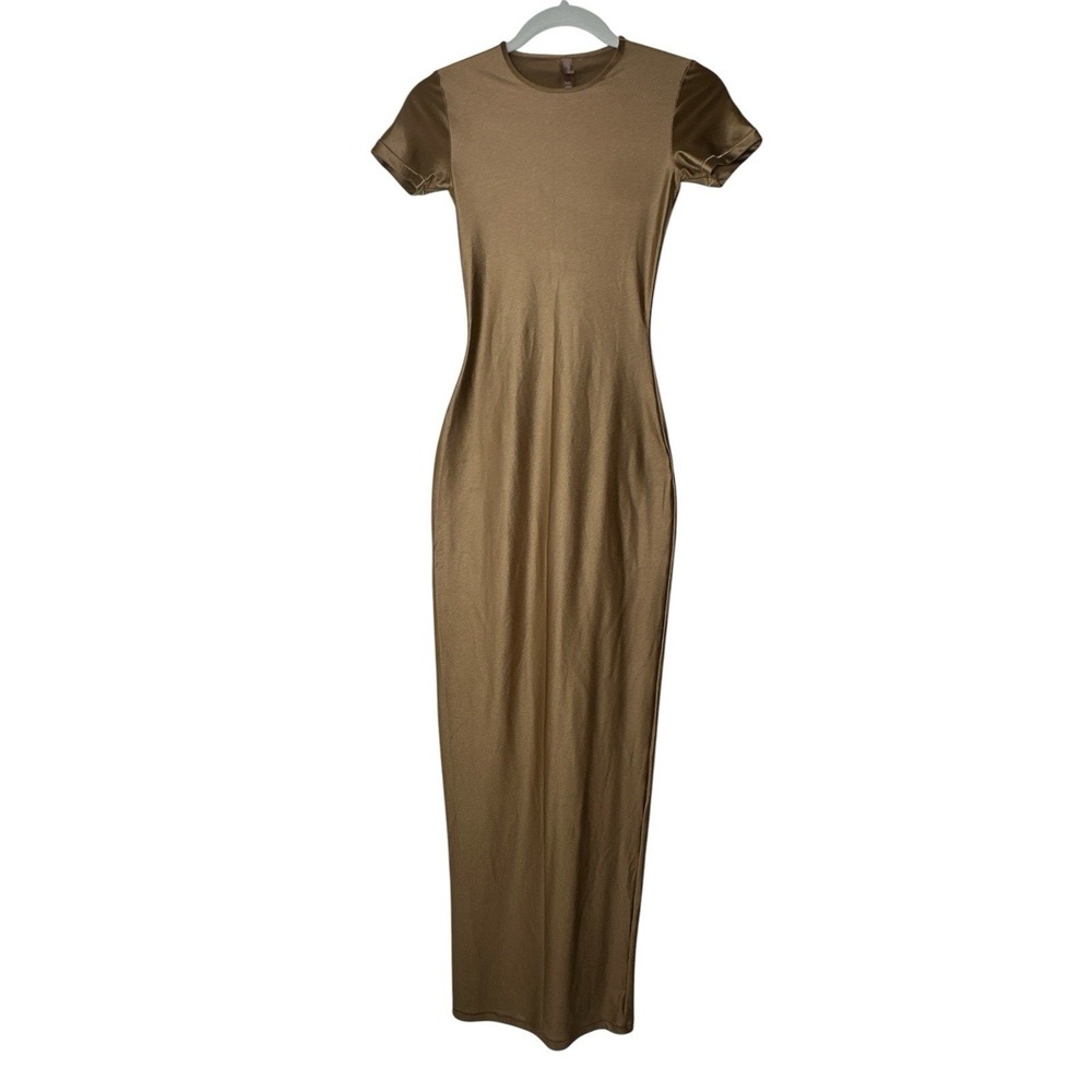 SKIMS Shine Maxi Dress‎ XS Womens Sienna Bodycon Short Sleeve Stretch Cocktail